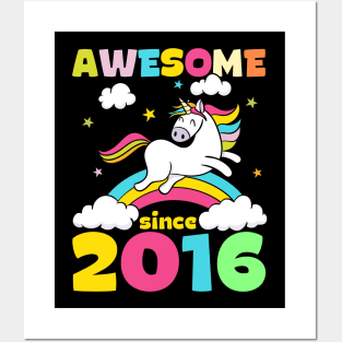 Cute Awesome Unicorn Since 2016 Funny Gift Posters and Art